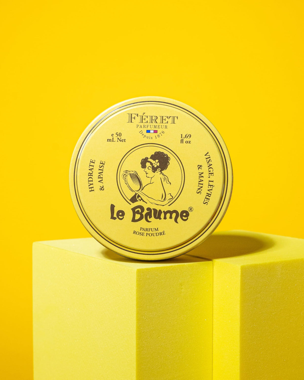 Feret Parfumeur vintage label detail emphasizing heritage aesthetic and premium presentation benefit