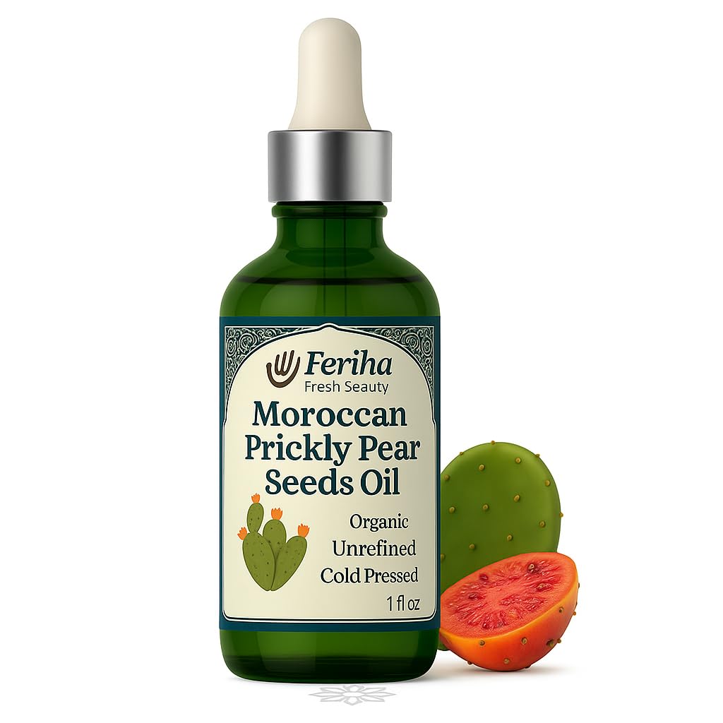 FERIHA front bottle showing organic prickly pear oil, clean protection benefit