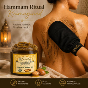 FERIHA massaging paste on leg to reduce bumpy texture and unclog pores