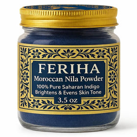 FERIHA front packaging showing jar label and blue powder, clear product identity benefit