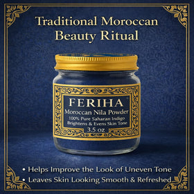 FERIHA close-up powder texture revealing fine deep-blue granules for smooth masks