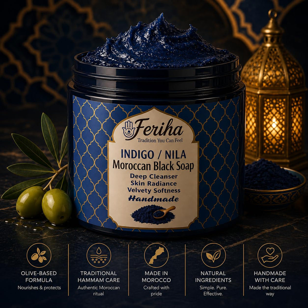 FERIHA close-up texture of gel-like olive paste highlighting rich consistency