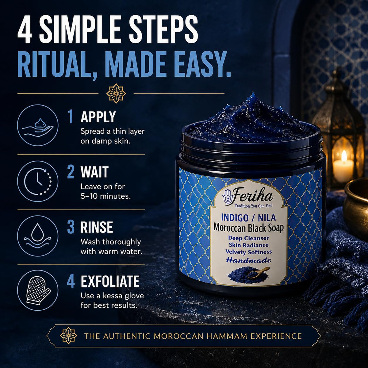 FERIHA traditional label detail highlighting handcrafted Moroccan origin