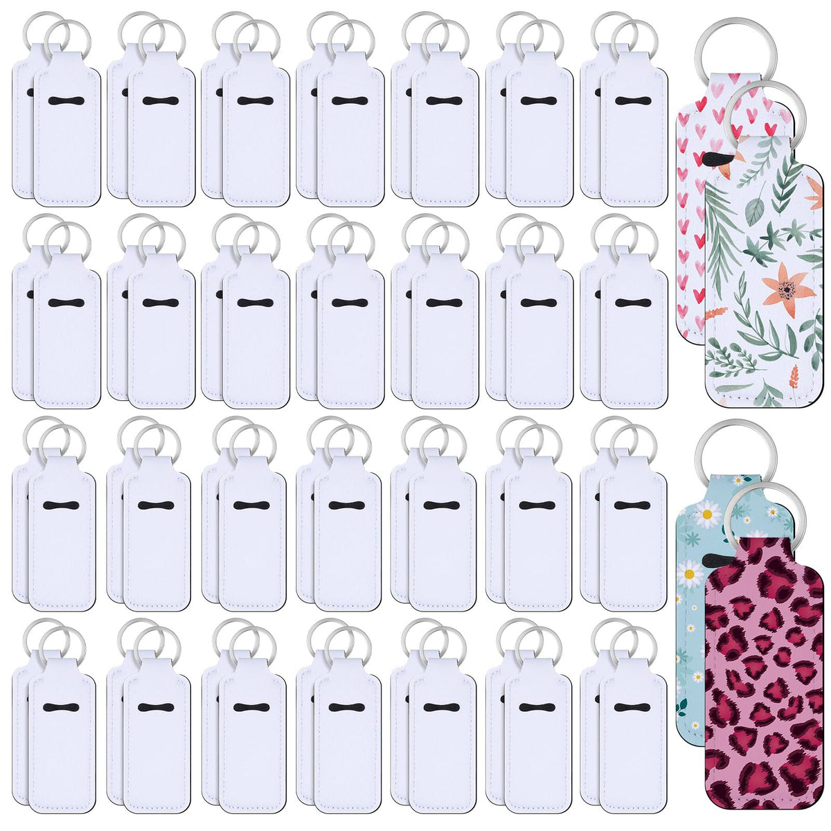 Ferreve front view of bulk lipstick holder keychains showing packaging and quantity benefits