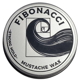 Fibonacci Mustache Wax front tin showing label and compact design for easy carry