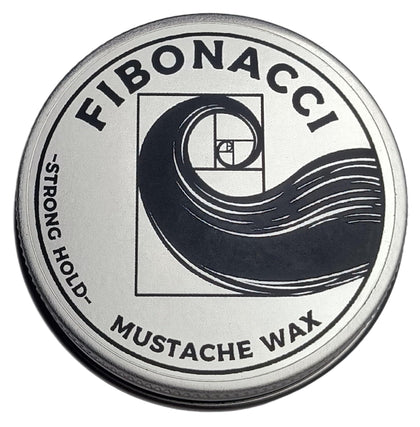 Fibonacci Mustache Wax front tin showing label and compact design for easy carry
