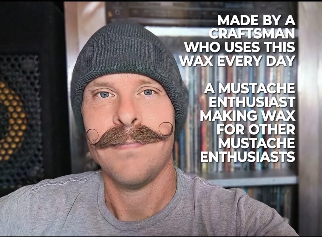1 oz Fibonacci Mustache Wax tin in a pocket emphasizing on-the-go styling convenience