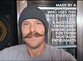 1 oz Fibonacci Mustache Wax tin in a pocket emphasizing on-the-go styling convenience