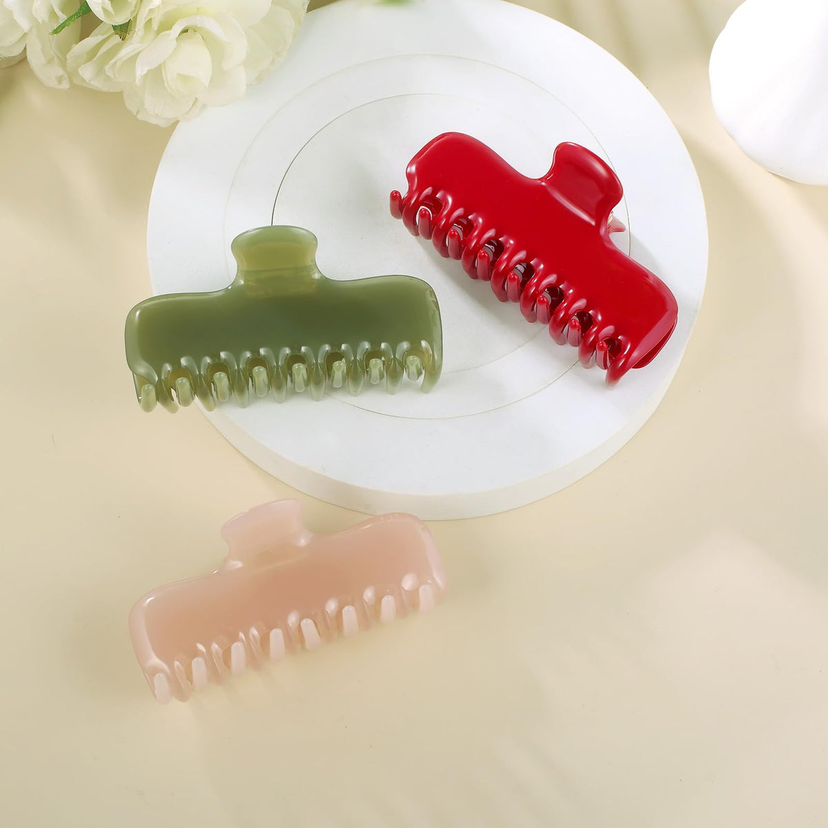 FidesAmor clip beside ruler showing 3.8 inch size for proper hair coverage