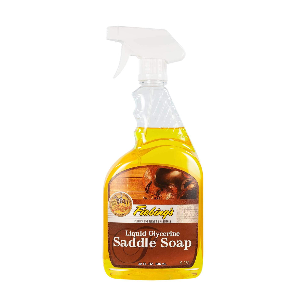 Fiebing's spray bottle front view showing label and 32 oz size for quick maintenance