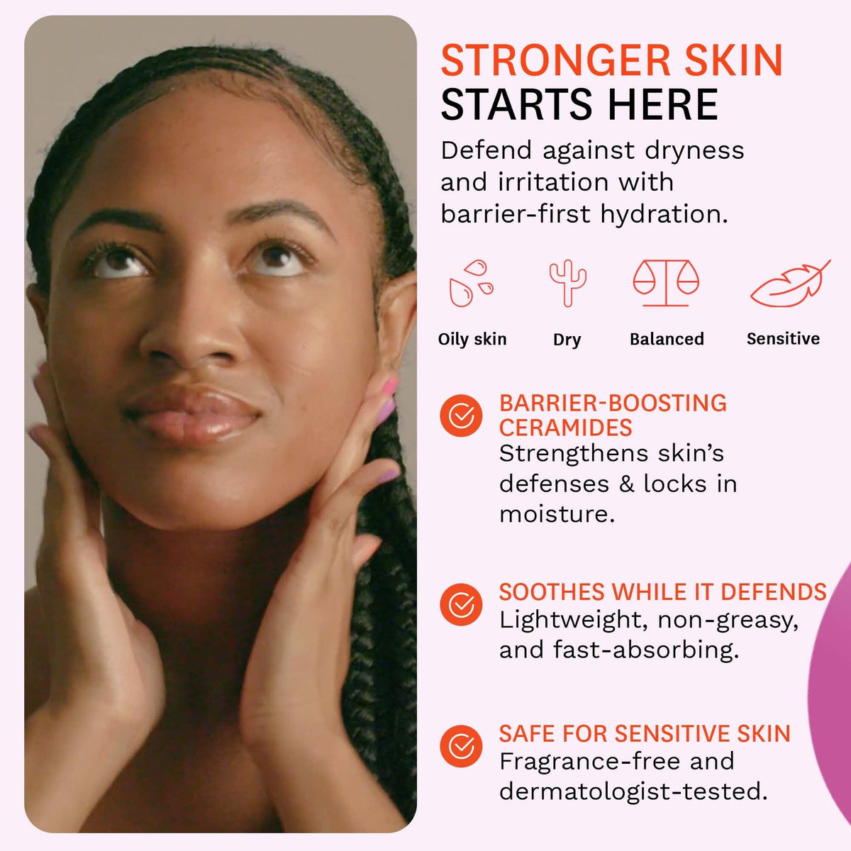 Fig.1 moisturizer texture on pump illustrating lightweight absorbency benefit