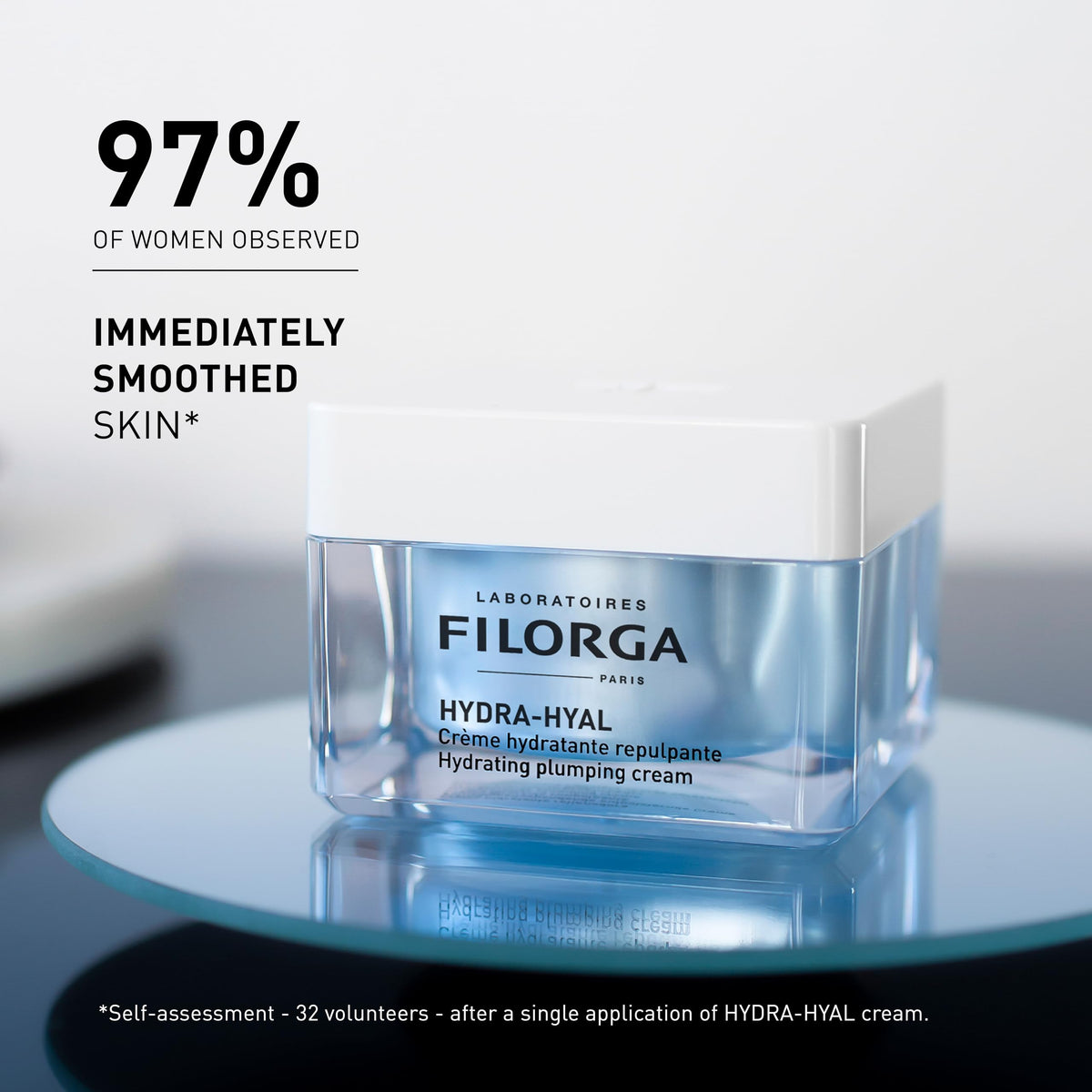 Filorga 1.69 fl oz jar next to coin showing compact travel-friendly size