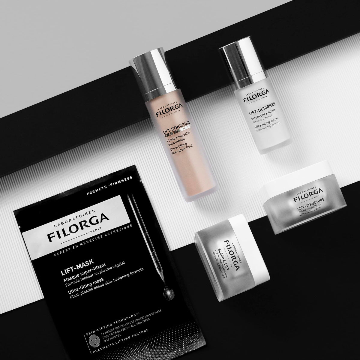 Filorga Lift-Mask applied on model demonstrating immediate lifting effect
