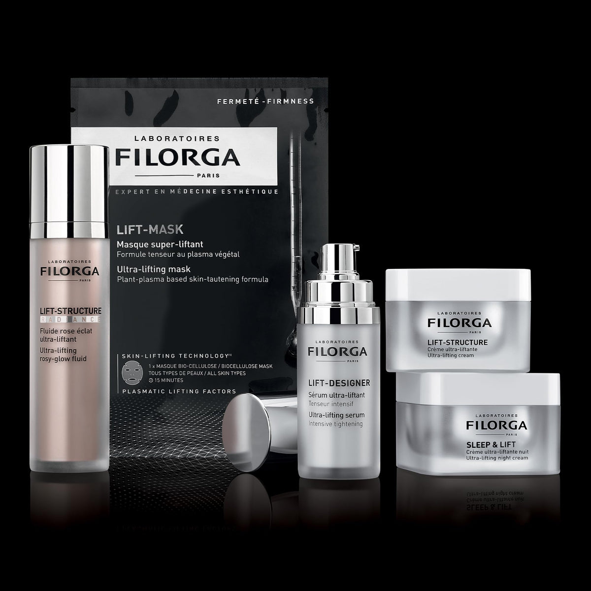 Filorga Lift-Mask serum drop on fingertip showing concentrated hydration