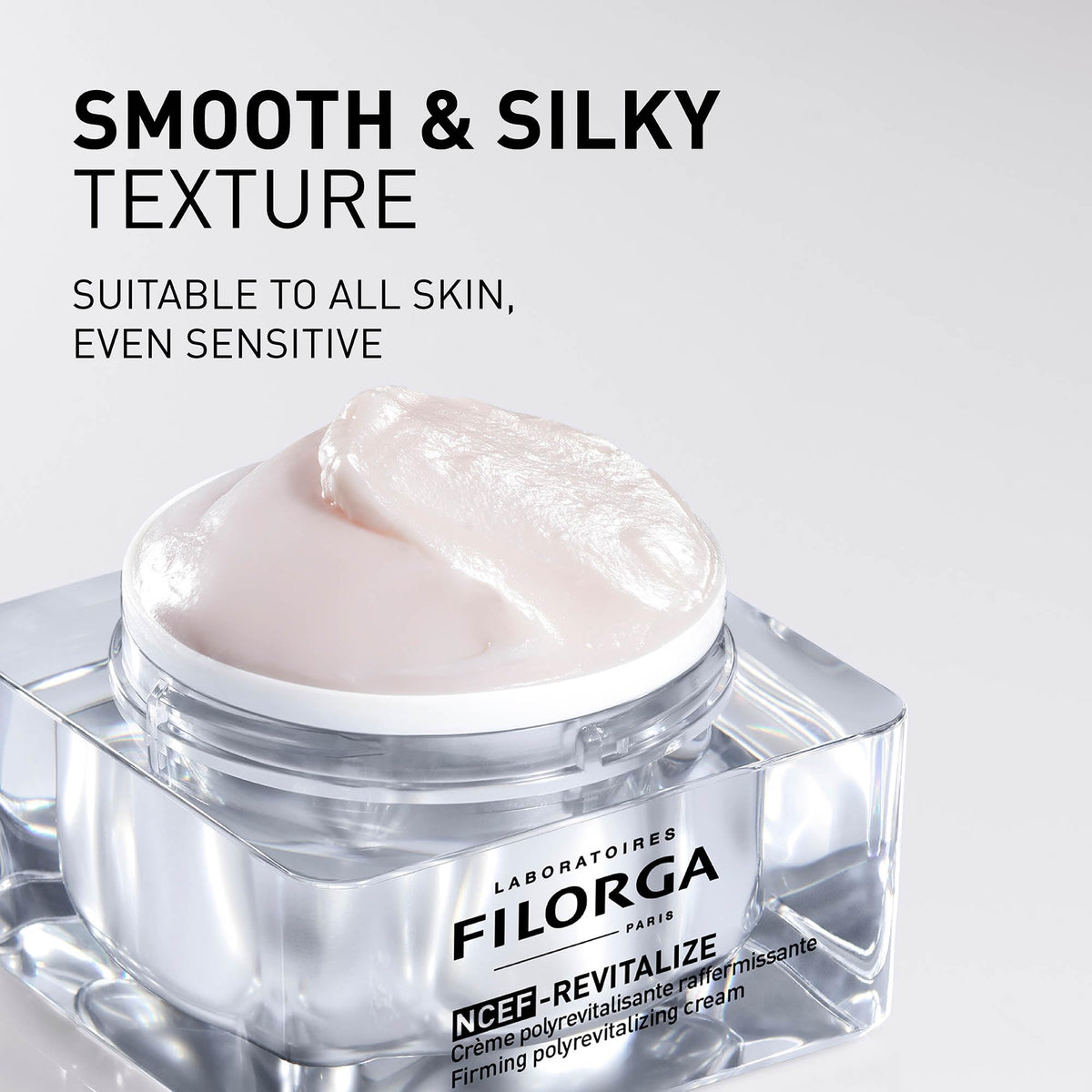 Filorga cream texture close-up showing silky finish and instant hydration benefit
