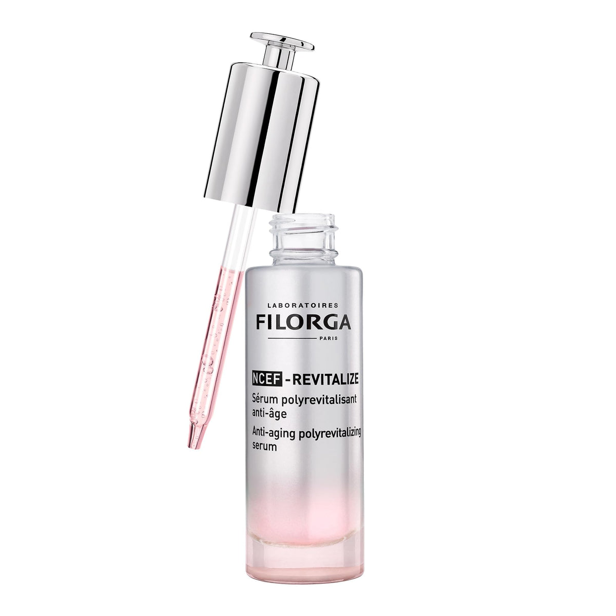 Filorga pipette dispensing serum highlighting precise application benefit