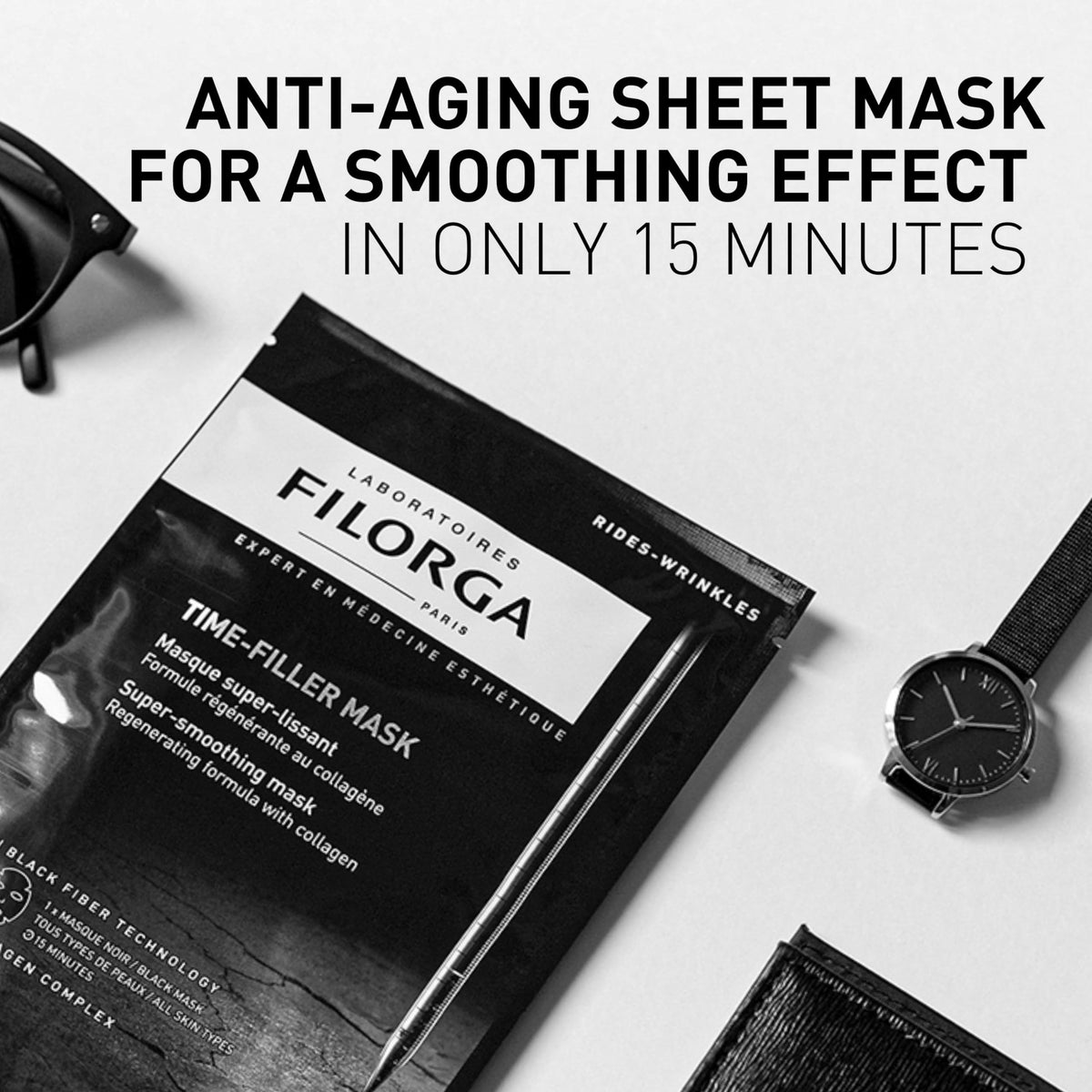 Filorga mask applied on model for smoothing and lifting effect