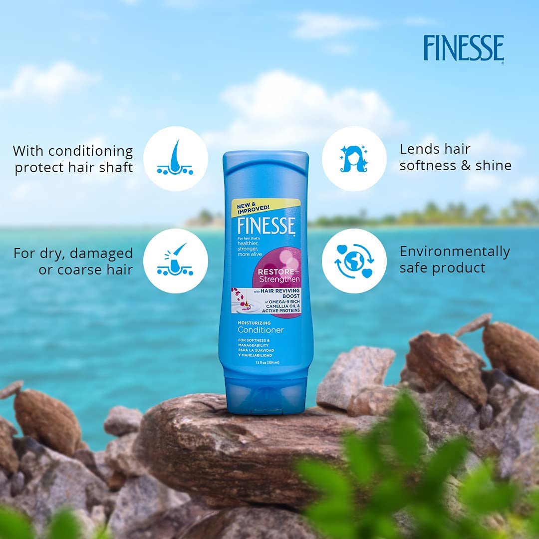 Finesse bottle in hand for size comparison indicating travel-friendly benefit