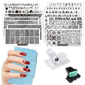 FingerAngel front packaging showing 16 stamping plates and tools for easy organization