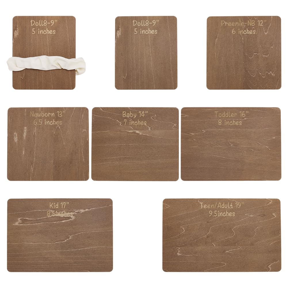FINGERINSPIRE front view of seven wooden size guide boards showing camel finish and stacked benefit consistent sizing