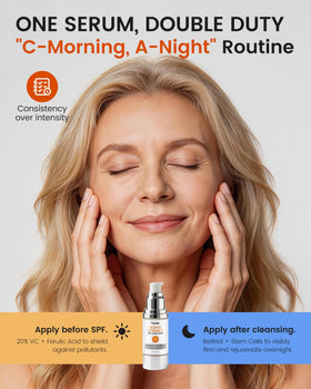 Fioraen ingredient display with vitamin C and ferulic acid showcasing brightening benefit