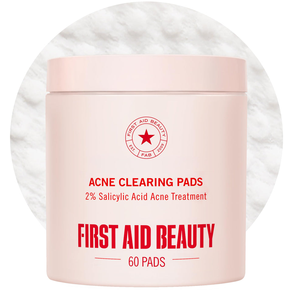 First Aid Beauty front packaging showing 2% salicylic pads and clear purpose