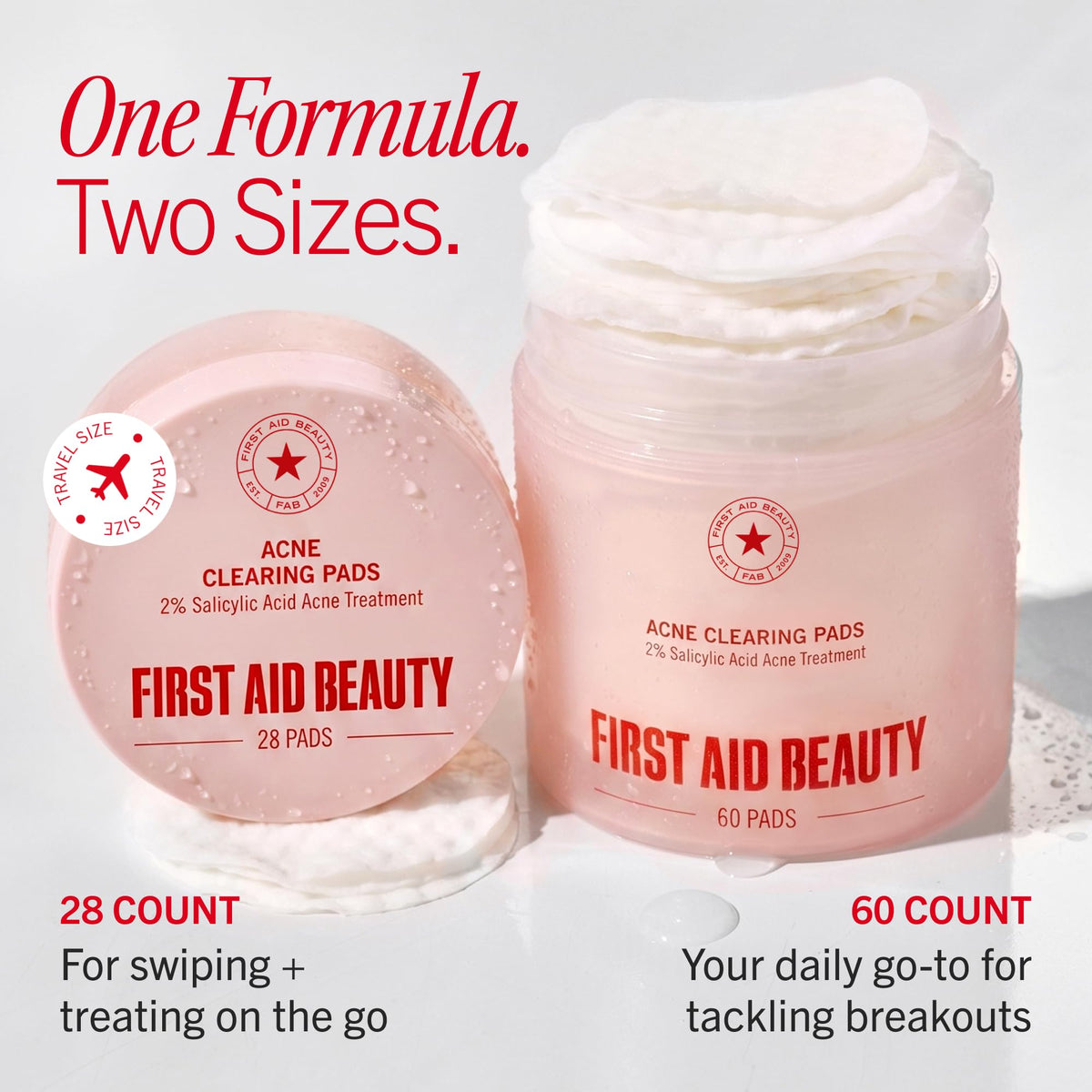 First Aid Beauty pads staged in bathroom setting for daily skincare routine