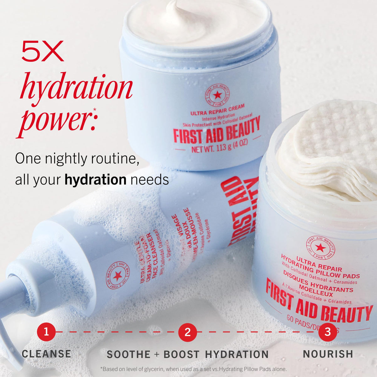 First Aid Beauty bottle held in hand for scale, demonstrates travel-friendly size