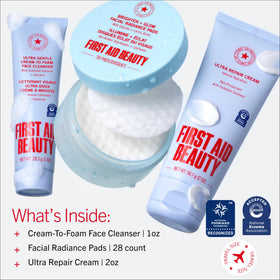 First Aid Beauty cleanser texture close-up demonstrating gentle, non-stripping foam