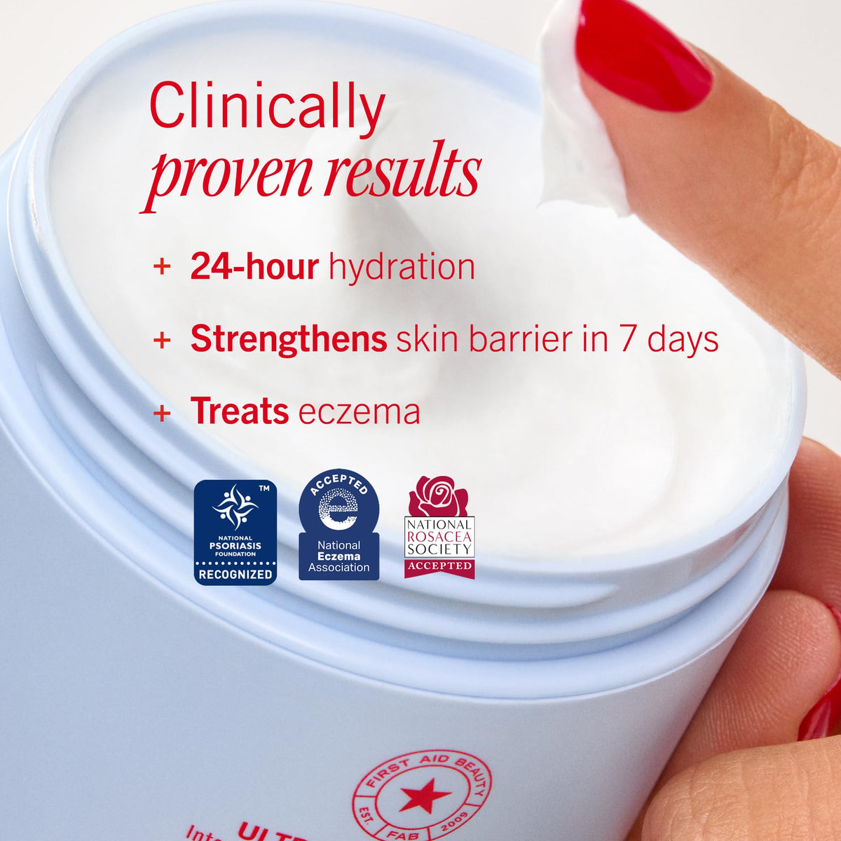 First Aid Beauty closeup on face application illustrating gentle sensitive use