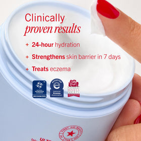 First Aid Beauty closeup on face application illustrating gentle sensitive use