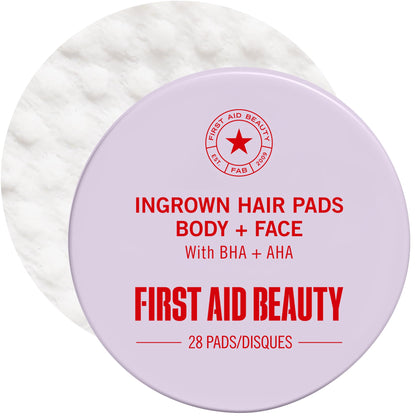 First Aid Beauty front packaging showing 28-count pads and benefits
