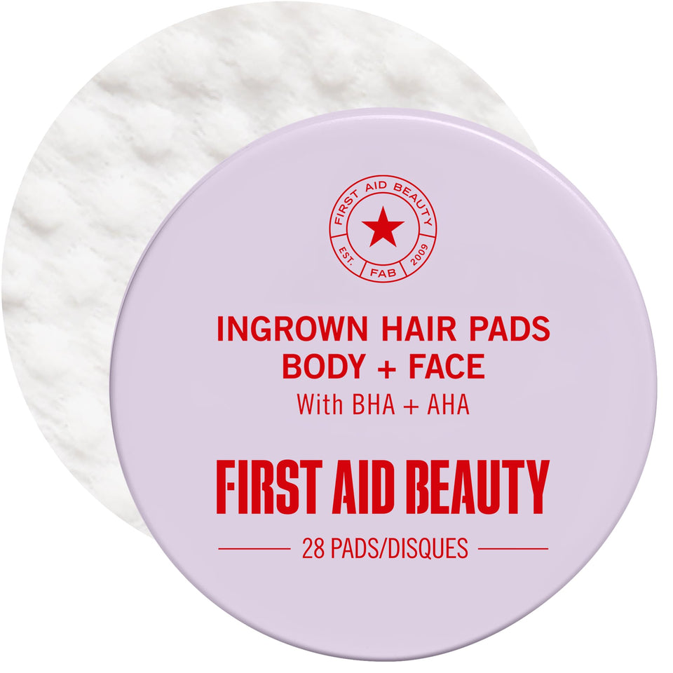 First Aid Beauty front packaging showing 28-count pads and benefits