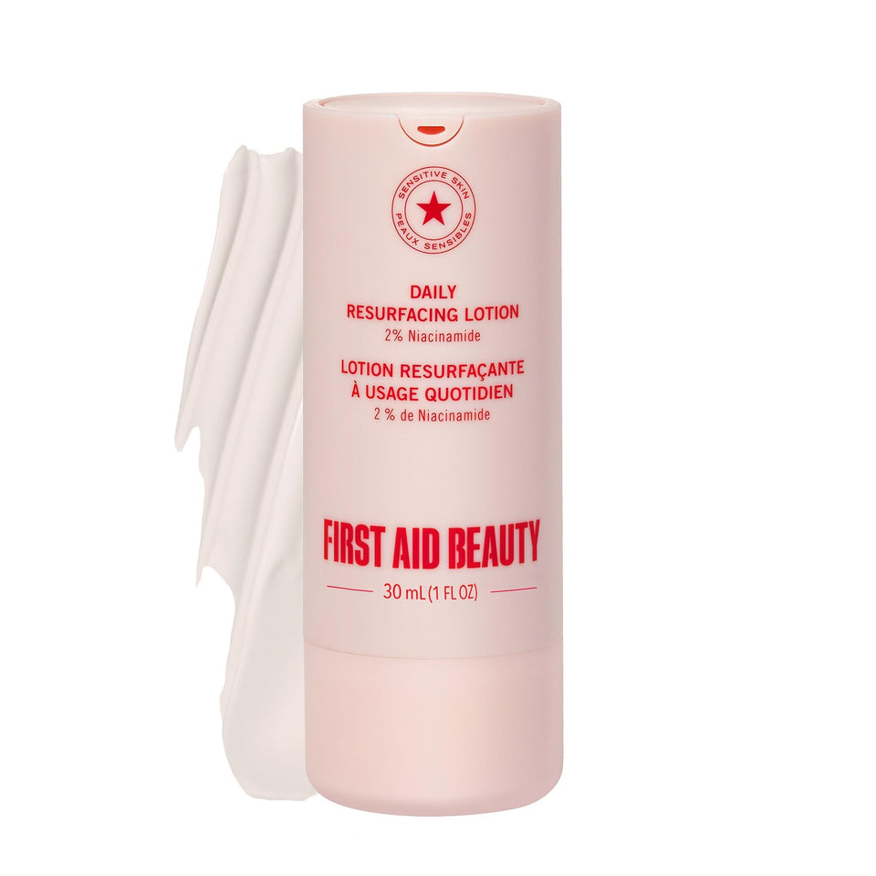 First Aid Beauty front packaging showing clean minimal bottle and label benefit