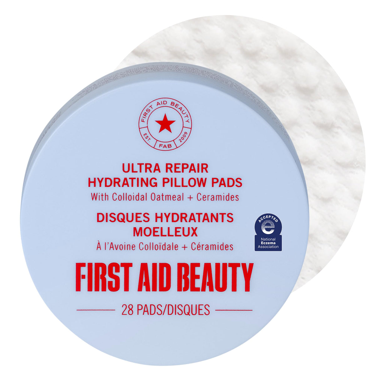 First Aid Beauty front packaging showing 28-count pads and benefits