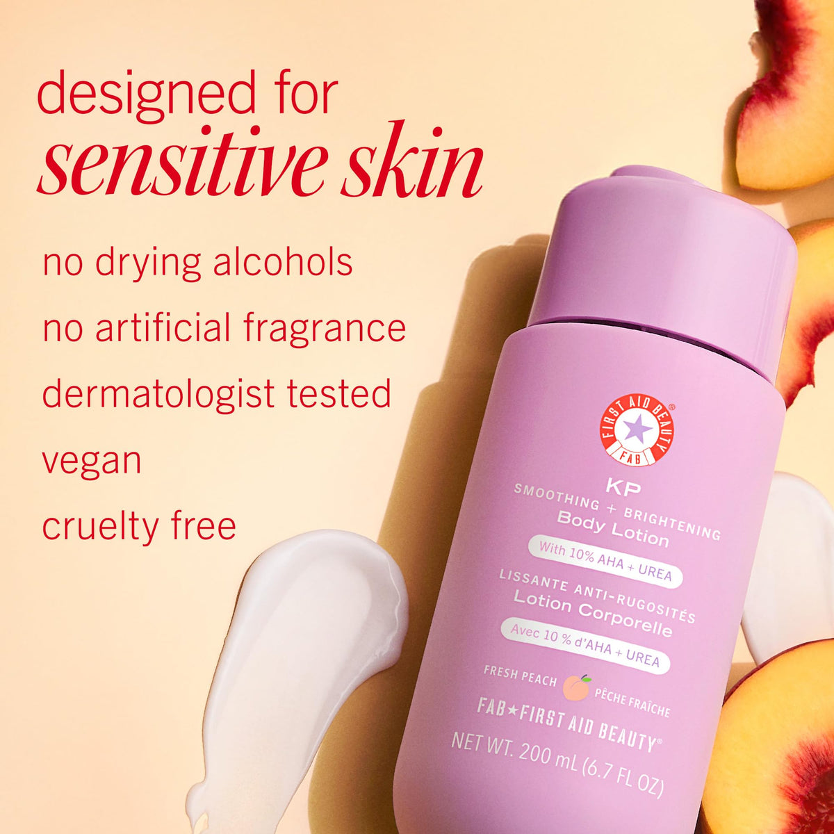 First Aid Beauty bottle staged with towel showing post-shower application routine
