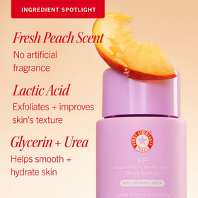 First Aid Beauty bottle with peach detail hinting at the lotion’s subtle scent