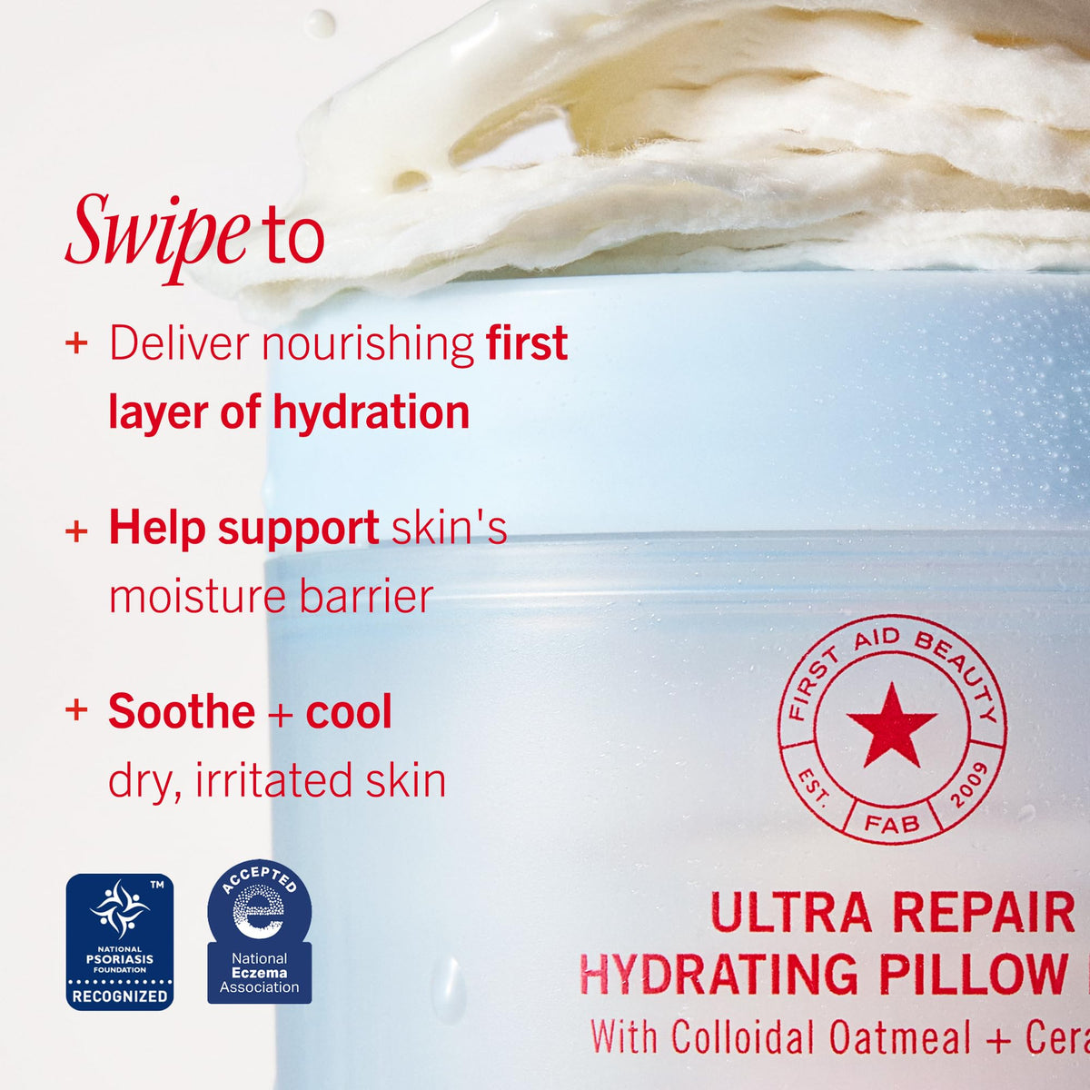 First Aid Beauty pad soaked with essence droplet illustrating hydration