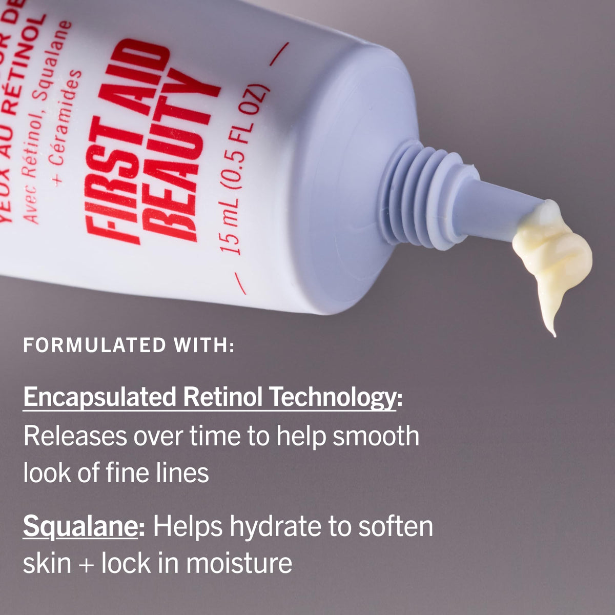 First Aid Beauty before and after composite showing improved under-eye smoothness and firmness