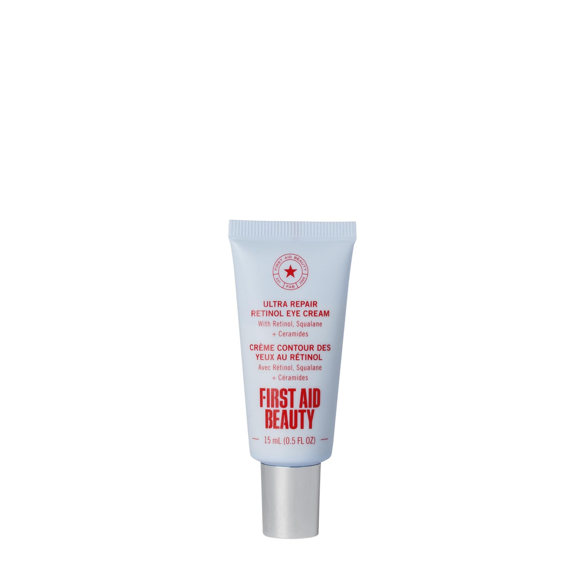 First Aid Beauty front packaging showing compact 0.5 oz tube, clear product identity and benefit