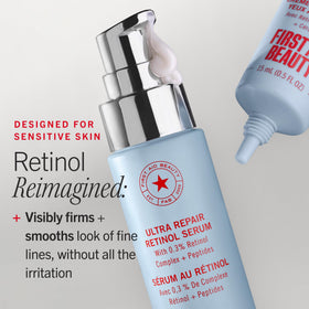 First Aid Beauty model applying eye cream, demonstrating gentle patting motion and visible hydration