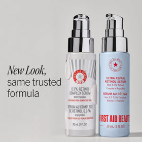 First Aid Beauty pump dispensing serum illustrating easy, mess-free application benefit