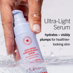 First Aid Beauty texture drop close-up showing lightweight serum absorbency benefit