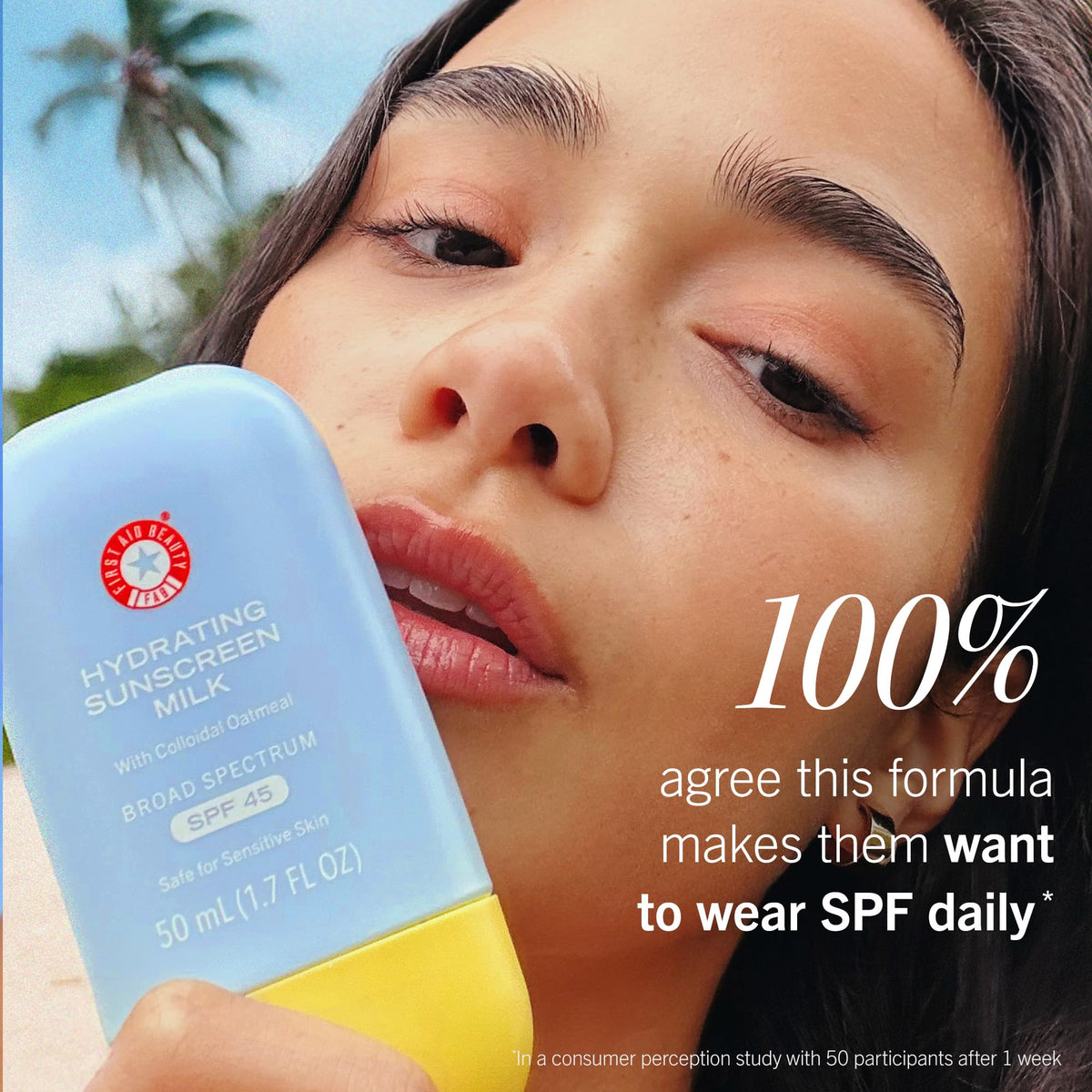First Aid Beauty applied on cheek demonstrating invisible finish and no white cast benefit