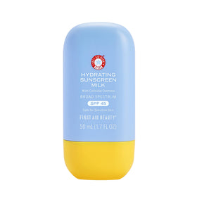 First Aid Beauty front packaging showing SPF 45 protection and dewy benefit