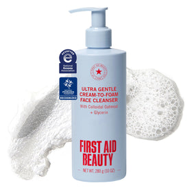 First Aid Beauty front pump bottle shown upright for easy dispensing and daily use