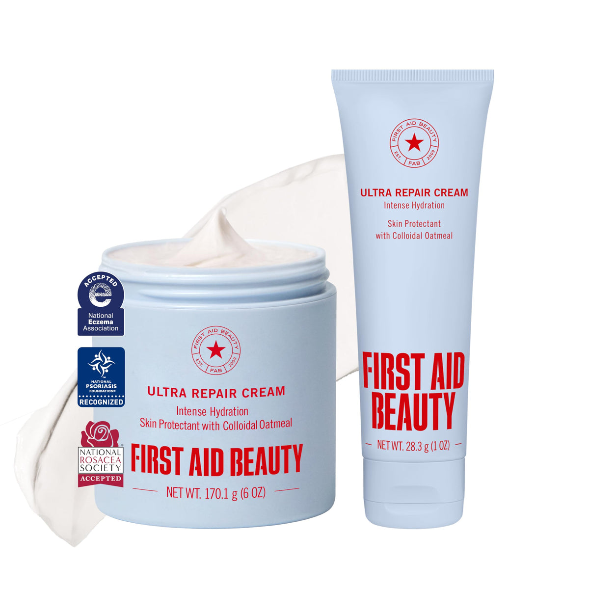 First Aid Beauty jar front view showing clear label and trusted moisturizer benefit