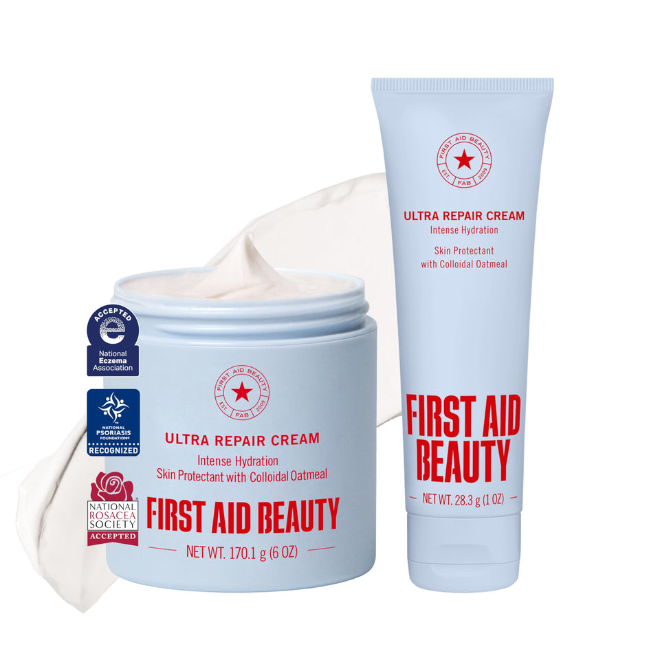 First Aid Beauty jar front view showing clear label and trusted moisturizer benefit