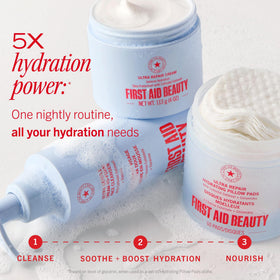 First Aid Beauty jar on bathroom shelf in lifestyle setting suggesting daily skincare use