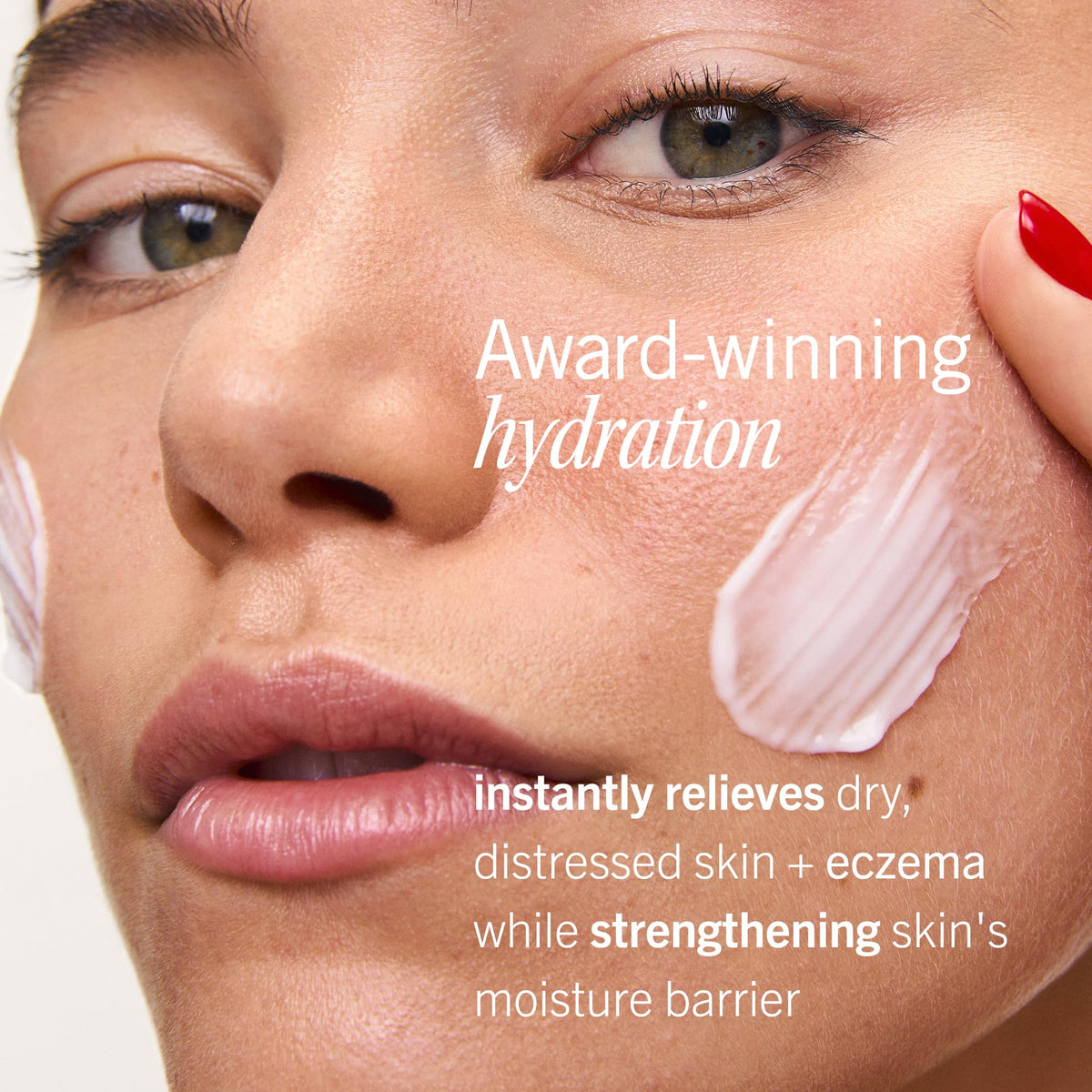 First Aid Beauty cream on hand illustrating fast absorption and immediate comfort